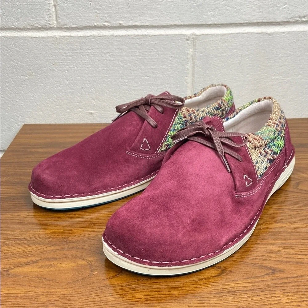 Birkenstock Memphis Burgundy Suede Knit Oxford Shoes Mens 13 EU 46 Narrow 406733